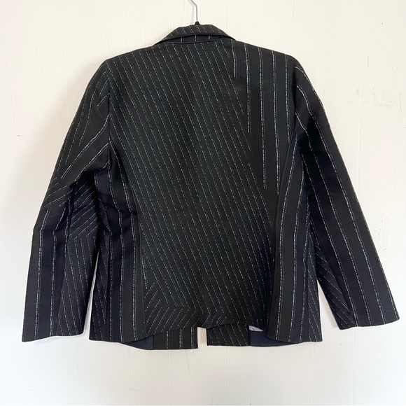 Lafayette 148 Wool Silk Blend Jacket Black Navy Striped Est Size 6 Small - Picture 6 of 6